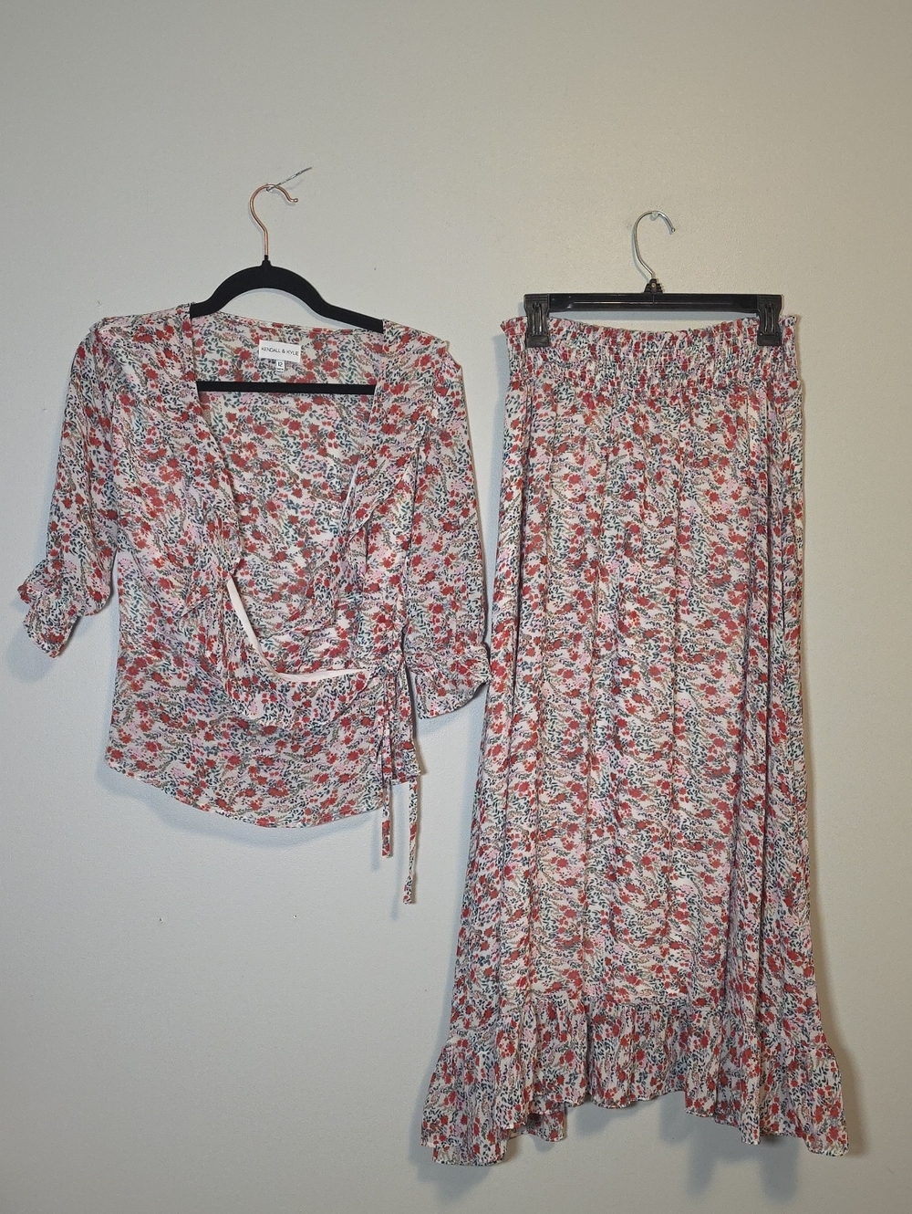 Kendall & Kylie Floral Wrap Top and Maxi Skirt Set
